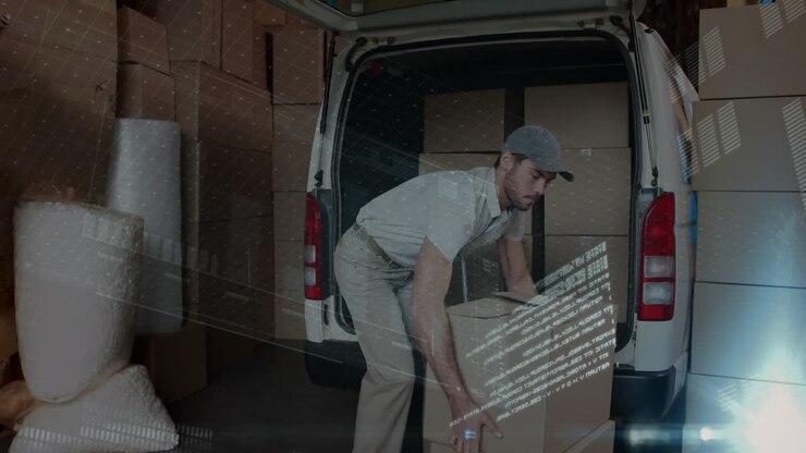 Animation of data processing over delivery man