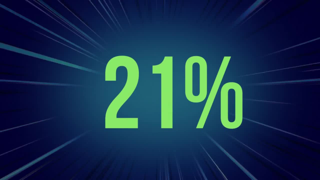 porcentaje creciente de verde en azul oscuro con líneas intermitentes de luz