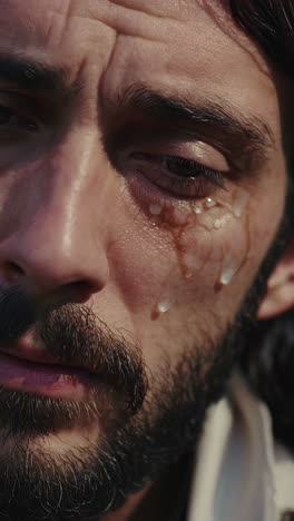close-up portrait of a man crying