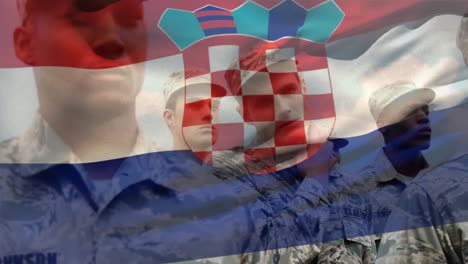 animation of flag of croatia over diverse soldiers