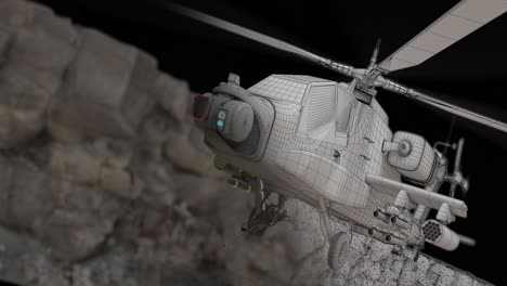 a 3d rendered futuristic air force helicopter in the visual effects cgi industry being transformed by a feathered cross wipe