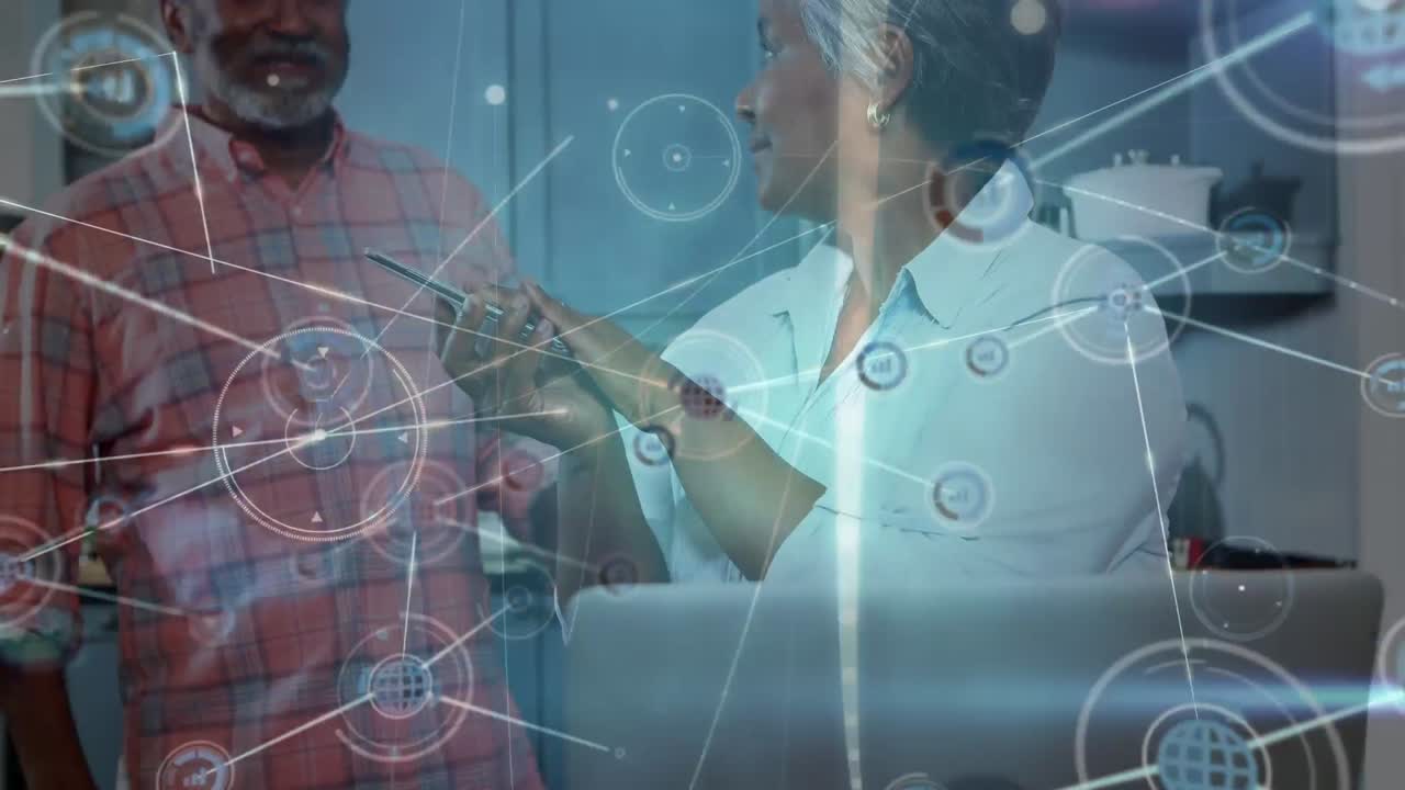 animación de la red de conexiones sobre la pareja afroamericana de alto nivel