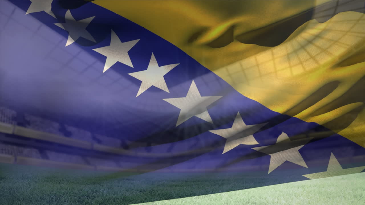 bandera de bosnia y herzegovina en un estadio