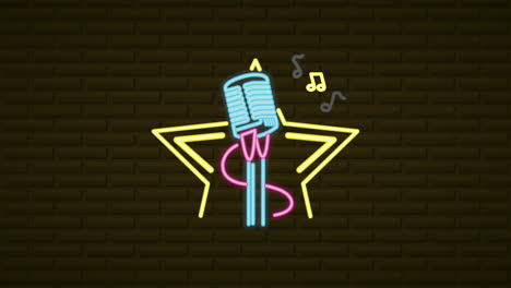 wall with neon light karaoke label