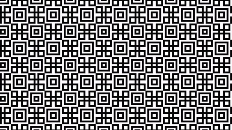 An elegant black and white geometric square tiles pattern mostly In the shade of black