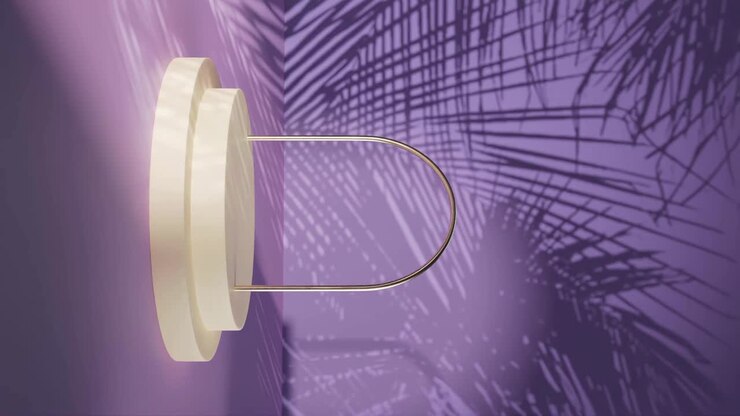 Minimal white podium display with purple wall background and a beach vibe, 3d rendering, 3d illustration animation loop