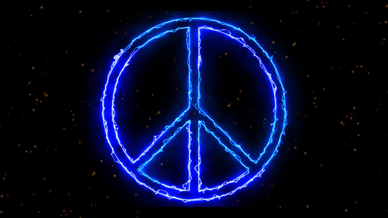 Peace blue symbol neon abstract animation.