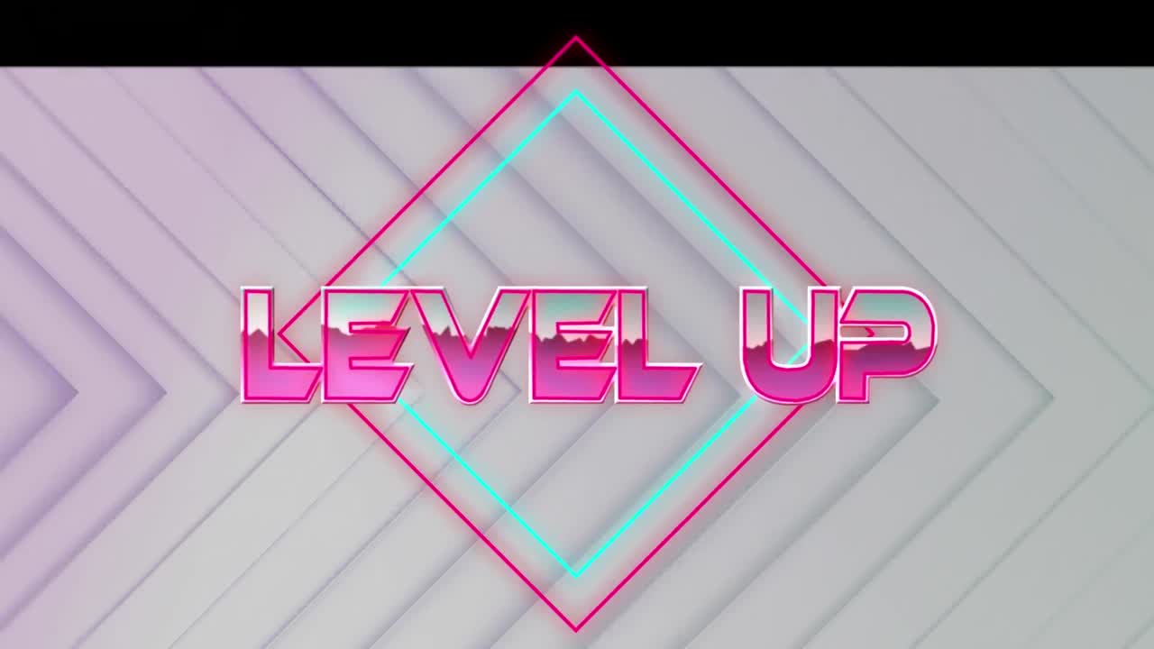 ⁇ 색 기하학적 배경 위의 레벨 업 텍스트의 애니메이션