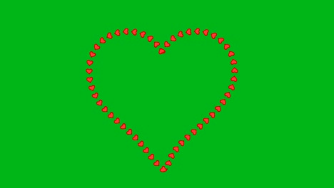 heart shape formed with hearts on green screen background