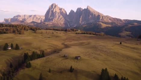 cinematic pullback reveals beautiful landscape in italy's dolomite mountains