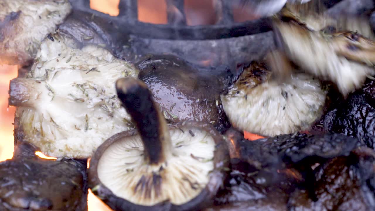 Grilled Mushrooms on an Open Flame