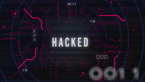 animación de texto hackeado a través de la red y procesamiento de datos en fondo negro