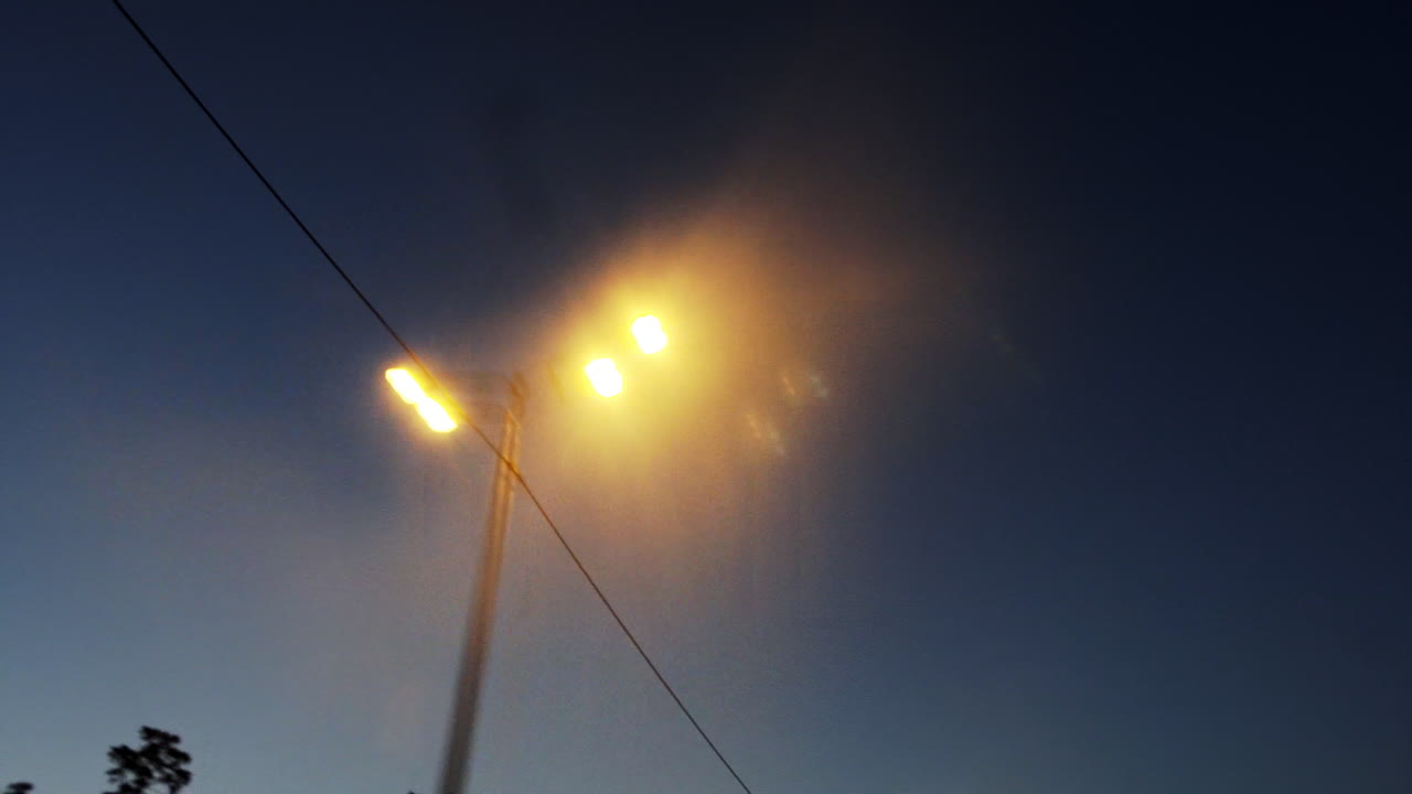 길거리 조명 을 가진 밤 장면