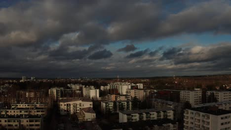 aerial view of a city with overcast sky