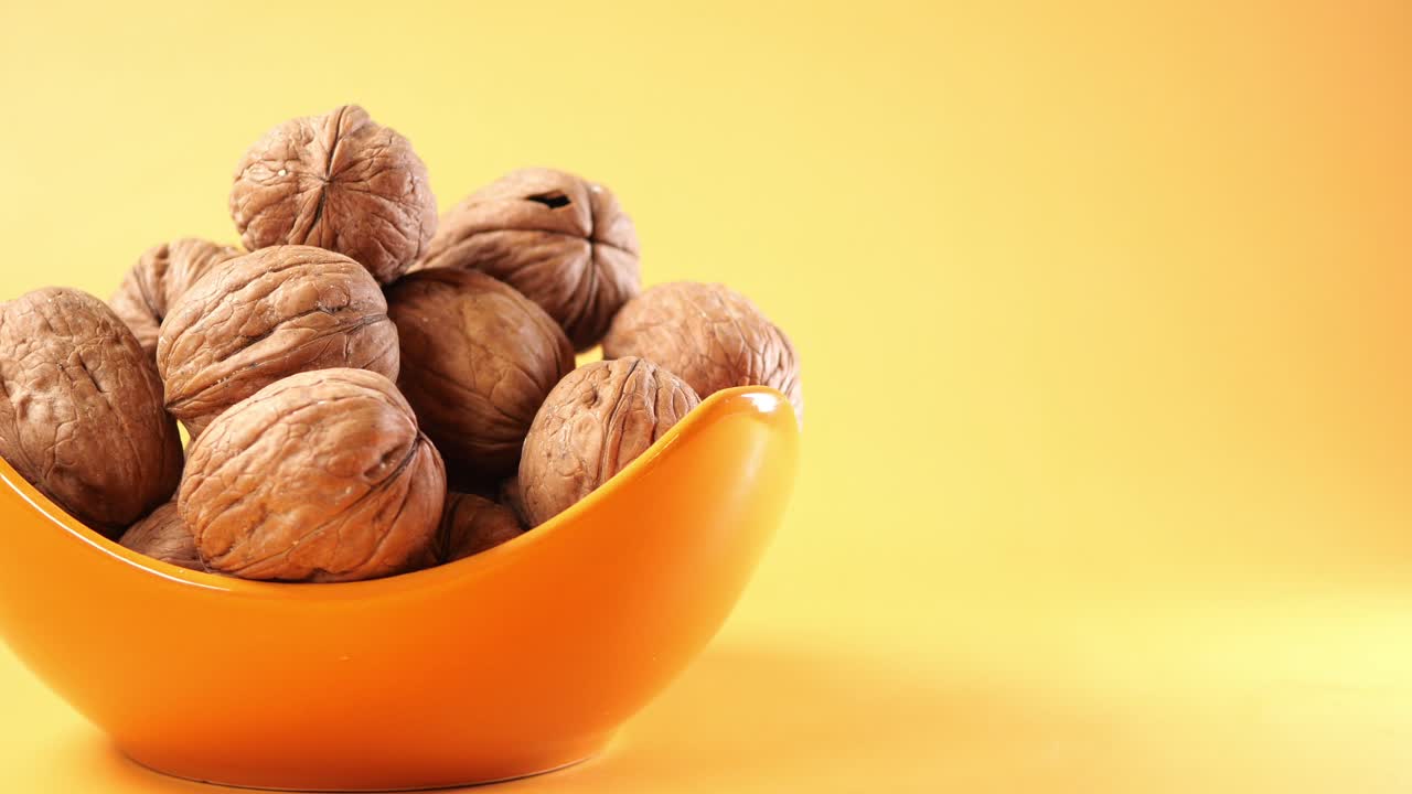 Closeup of a bowl of walnuts