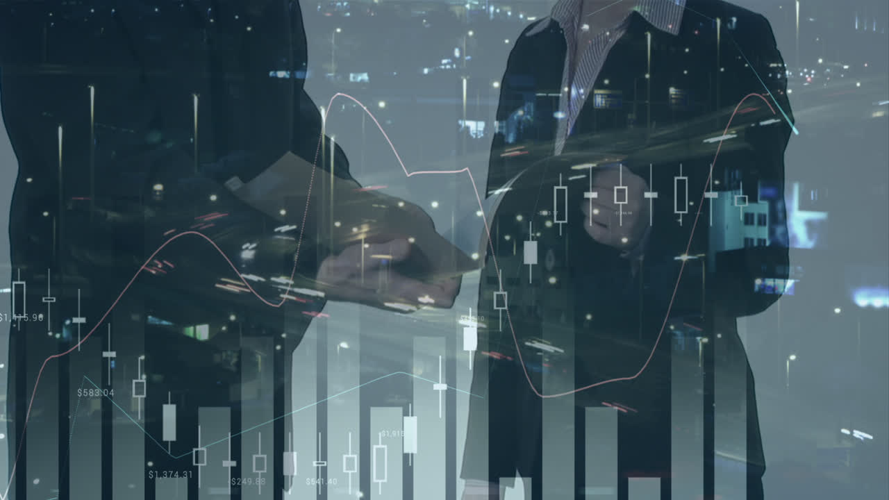 カウカスのビジネスマンと道路交通に関する金融データのアニメーション