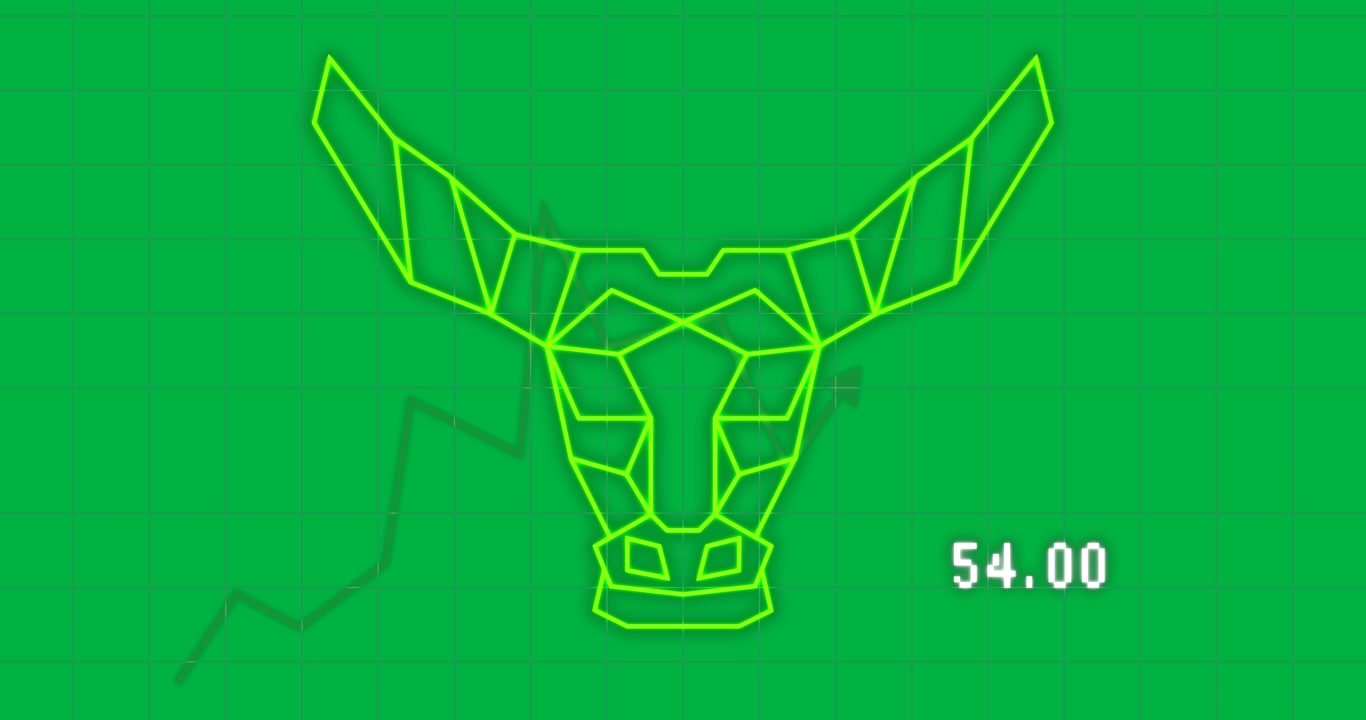 Animazione di una sagoma lineare di toro e un grafico su sfondo trasparente.