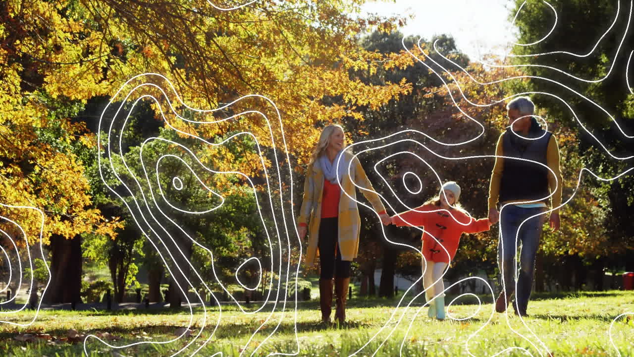Topography effect floating against caucasian family playing in the park