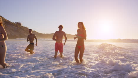 amigos disfrutando de la playa del atardecer