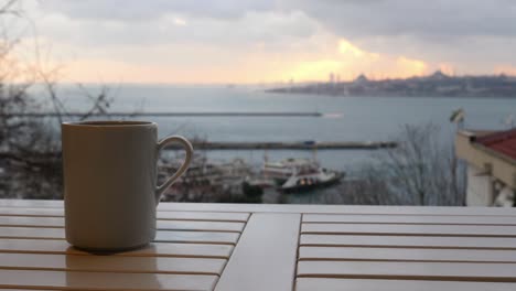 slider, dolly coffee cup, background sultanahmet istanbul turkey