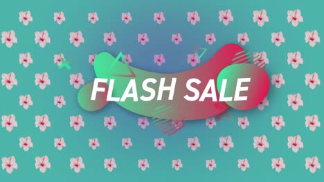 Flash-Sale-Text-über-Abstrakten-Formen-Vor-Mehreren-Blumensymbolen-Auf-Grünem-Hintergrund