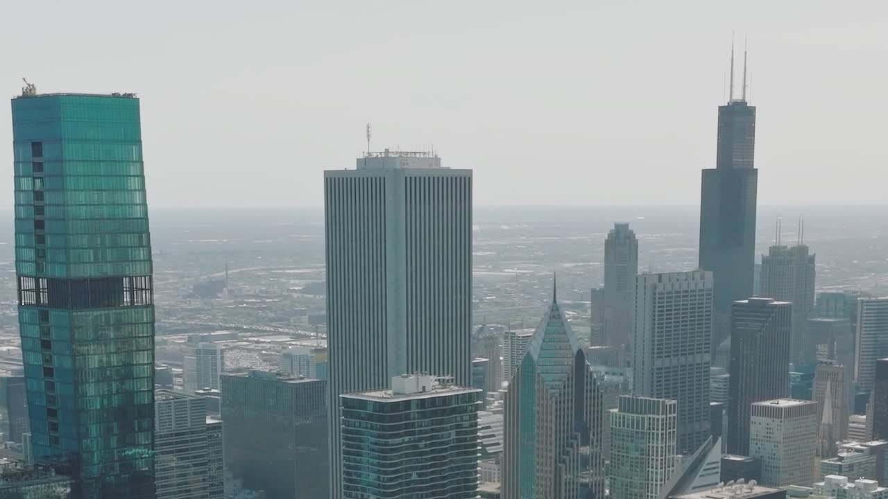 Aerial view of Chicago skyscrapers showing city skyline and architecture