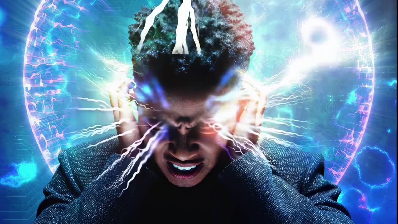 Dramatisk nærbillede videokoncept med futuristisk stemning, med intens blå belysning