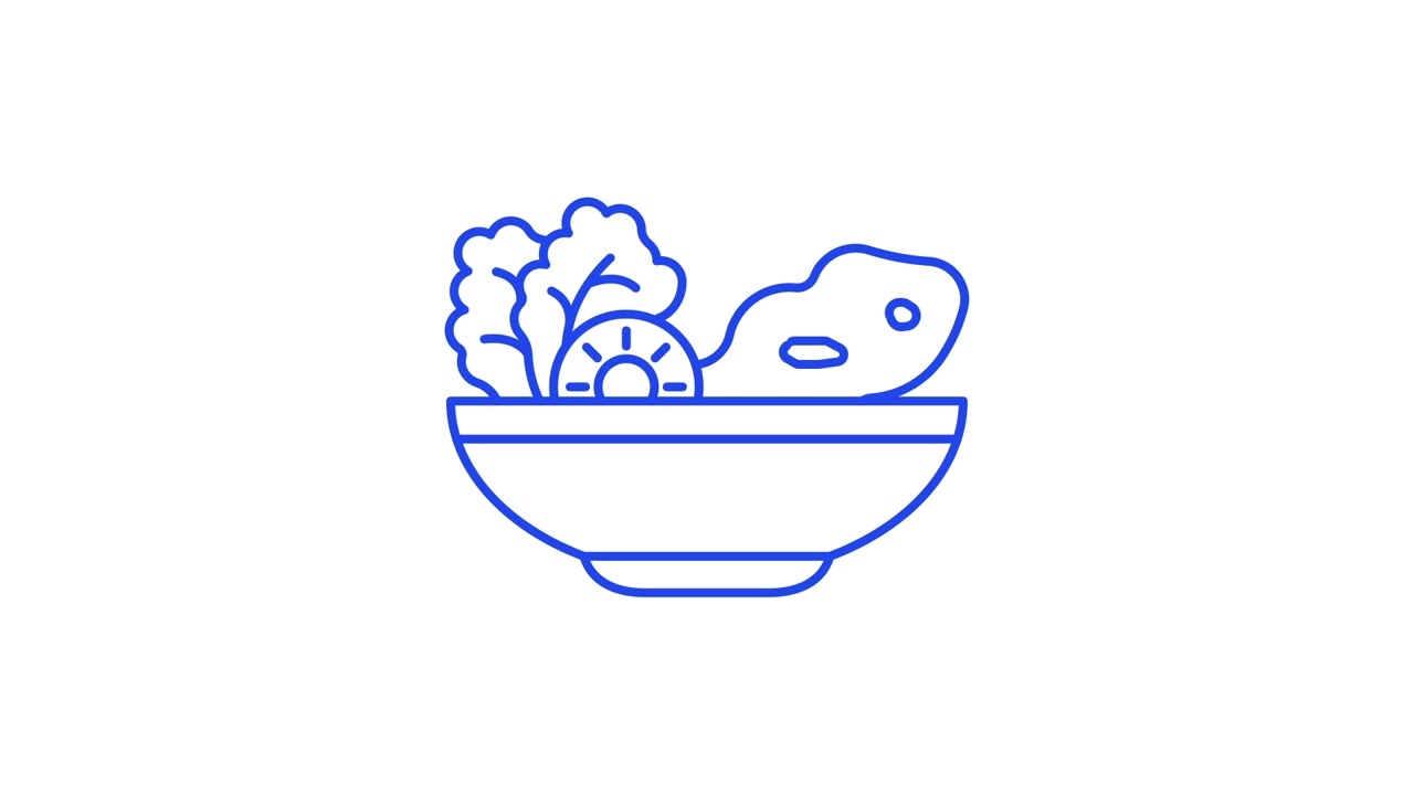Ícone Animado de Arte de Linha de uma Tigela de Salada Fresca