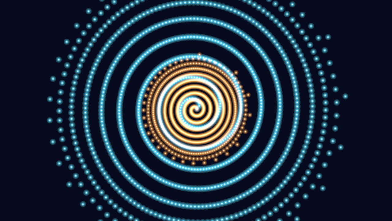 Futuristic spiral sphere with neon led glitters and lines in black galaxy