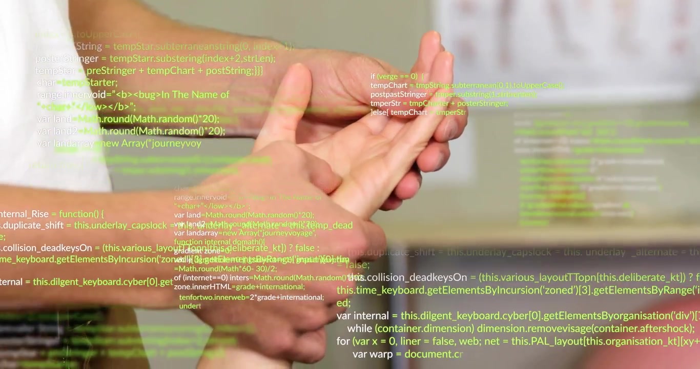 Physical therapist reaching to lift patient's hand applying thumb stretches for joint mobility