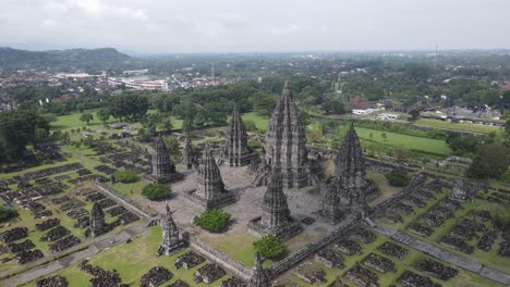 timelapse circle of aerial view prambanan temple in yogyakarta, indonesia.