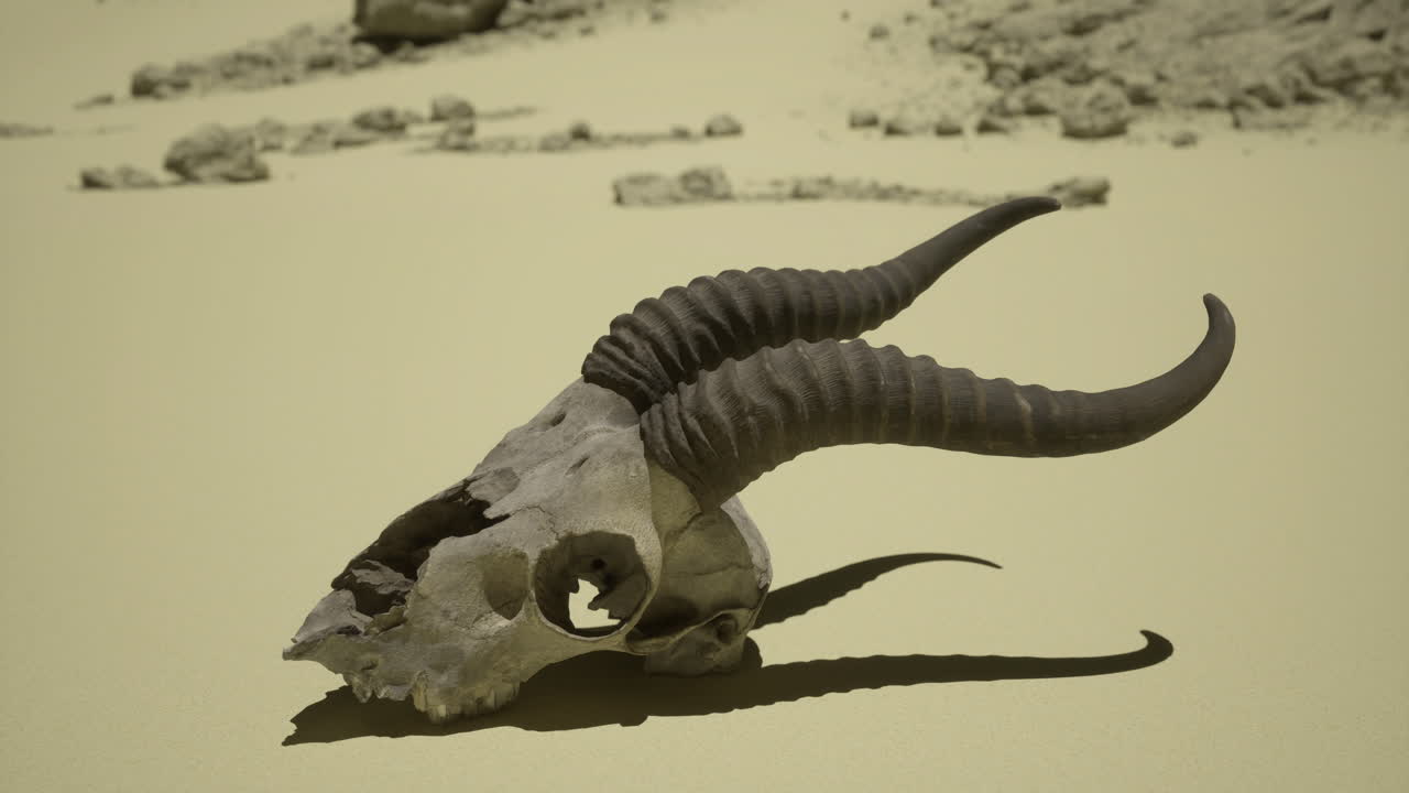 Natural landscape with an ancient skull in a desert setting at midday