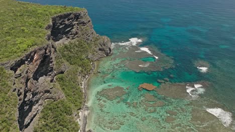 aerial top down view of playa fronton beach in samana peninsula of dominican republic