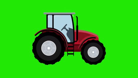 animación de un tractor rojo. tractor de dibujos animados moviéndose en el fondo de la pantalla verde. vehículos agrícolas viajan por la carretera. maquinaria agrícola. diseño plano de coche agrícola. canal alfa. 4k.