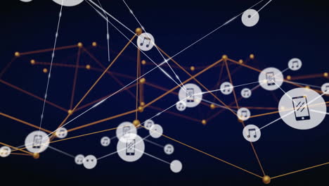 digital icons network connected by lines, abstract animation on dark background