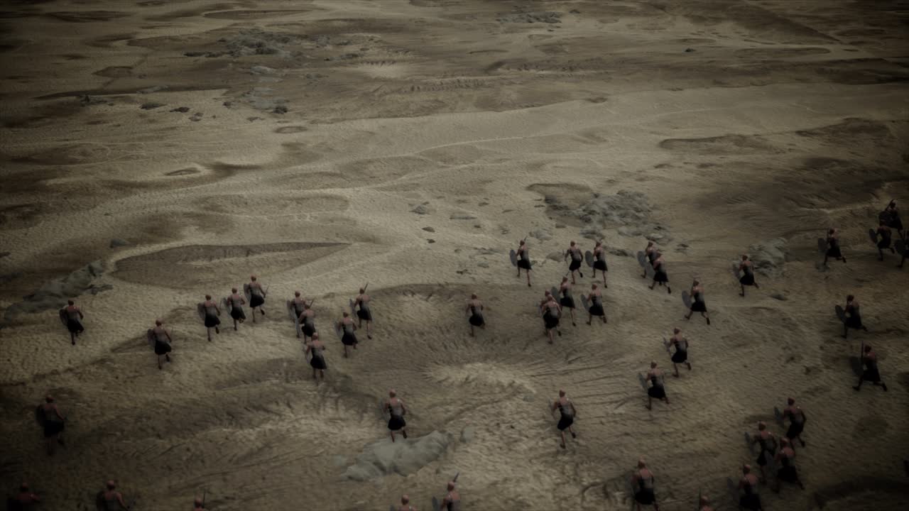 Ancient Warriors charging in an Open Battlefield Top View