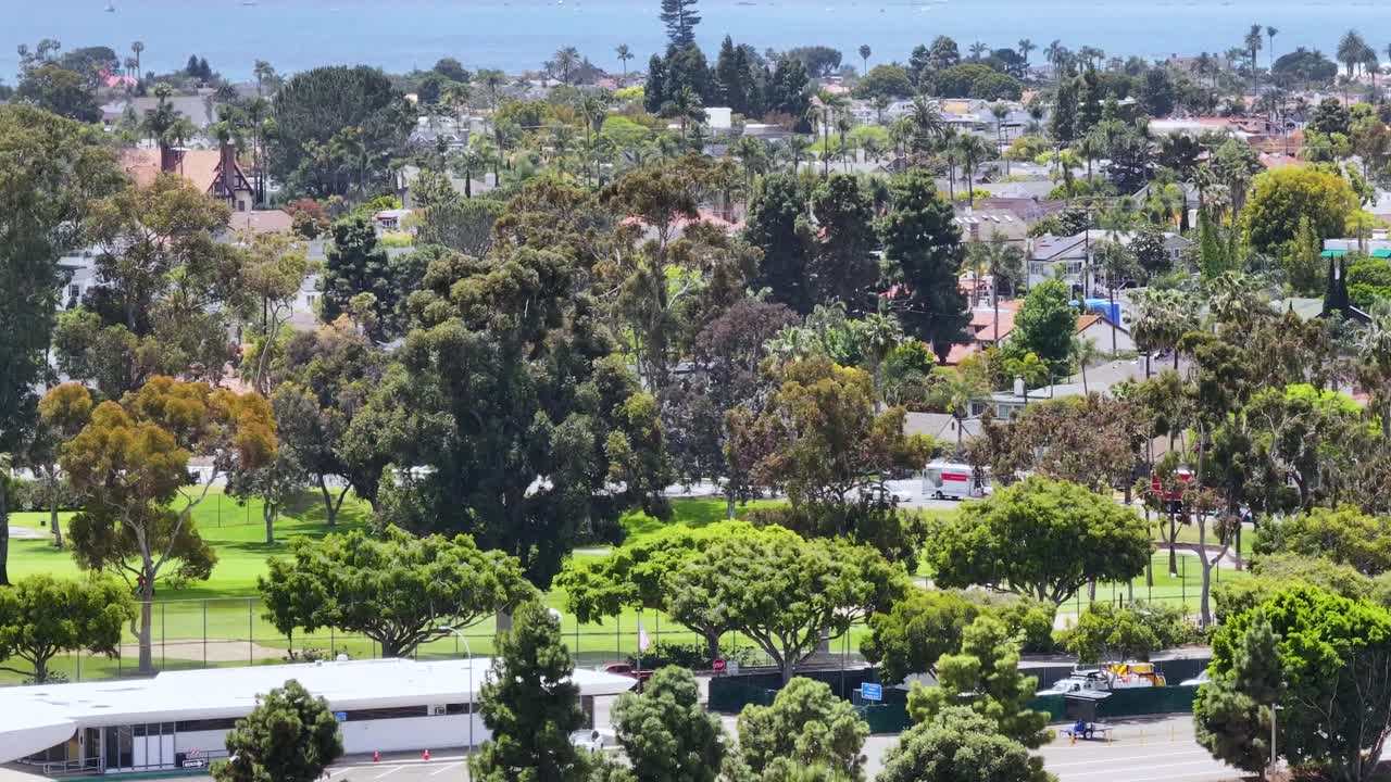 Tight aerial pan of Coronado Island to Point Loma