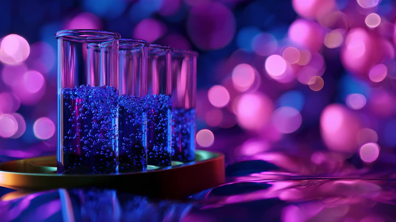 A Vibrant Display of Chemical Reactions: Test Tubes Filled with Colorful Liquids Illuminate a Mystical Background, Showcasing the Beauty of Science and Experimentation in a Captivating and Artistic Composition