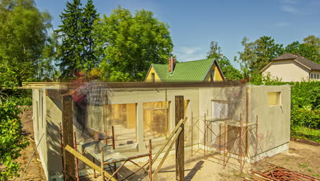 Timelapse-Of-Carpenters-Building-A-House-And-Its-Roof-Trusses