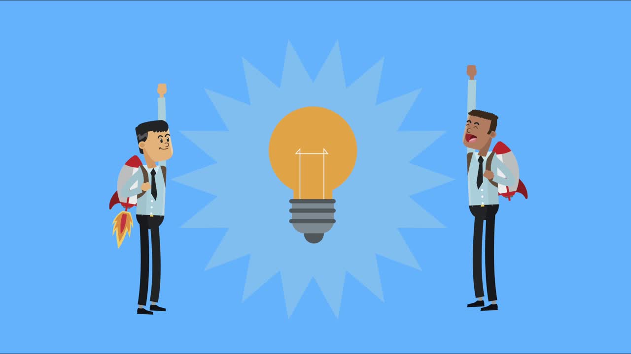 interracial businessmen with bulb characters