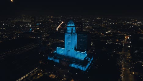 los angeles city hall lit blue for medical workers and victims of coronavirus