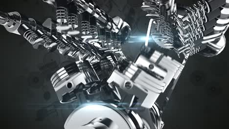 powerful working v8 engine 3d animation with lens effects