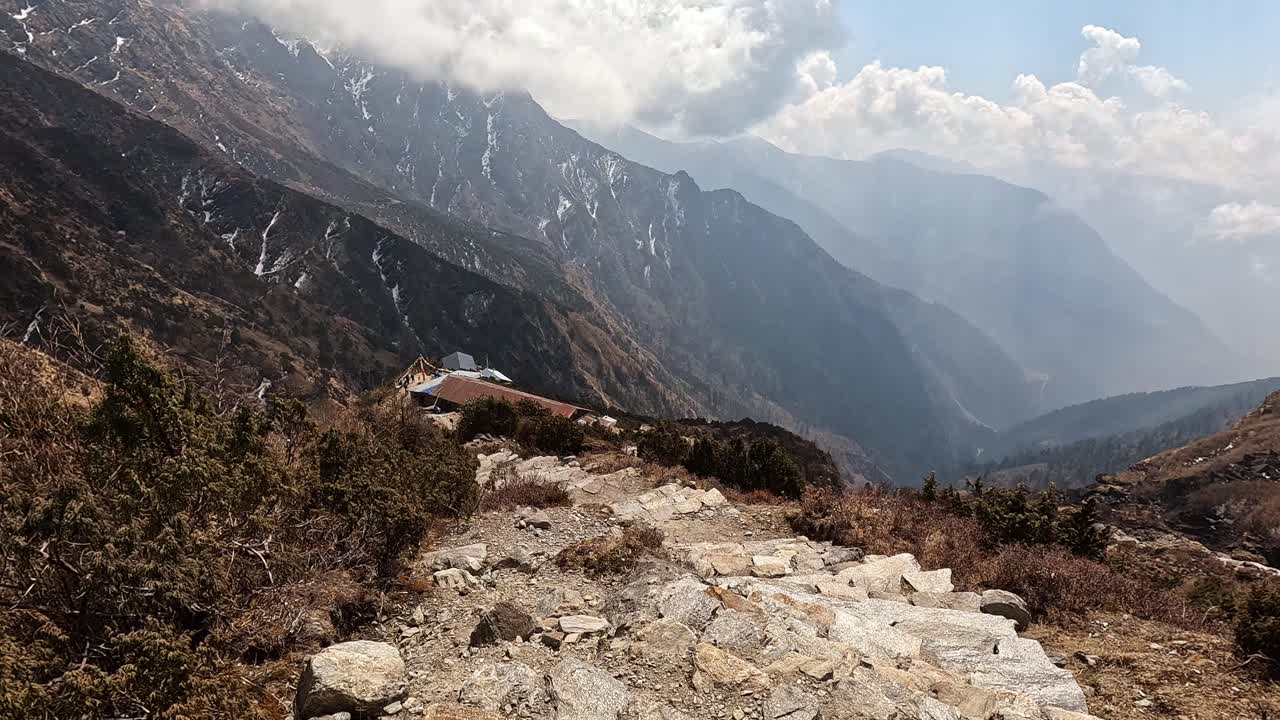 Descending the steep rock stairs of the Lauribina - Gosaikunda mountain pass