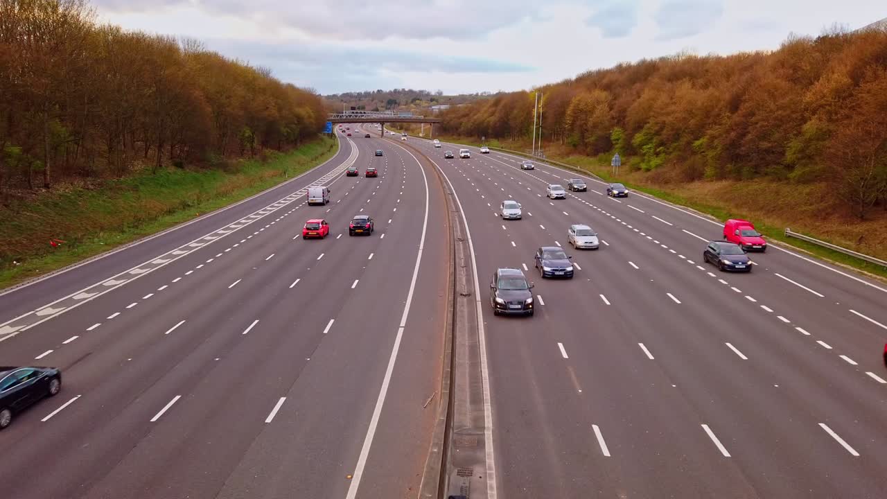 Timelapse Traffic Above Britain's M1 Motorway Near Junction 27a in Nottinghamshire, England, UK