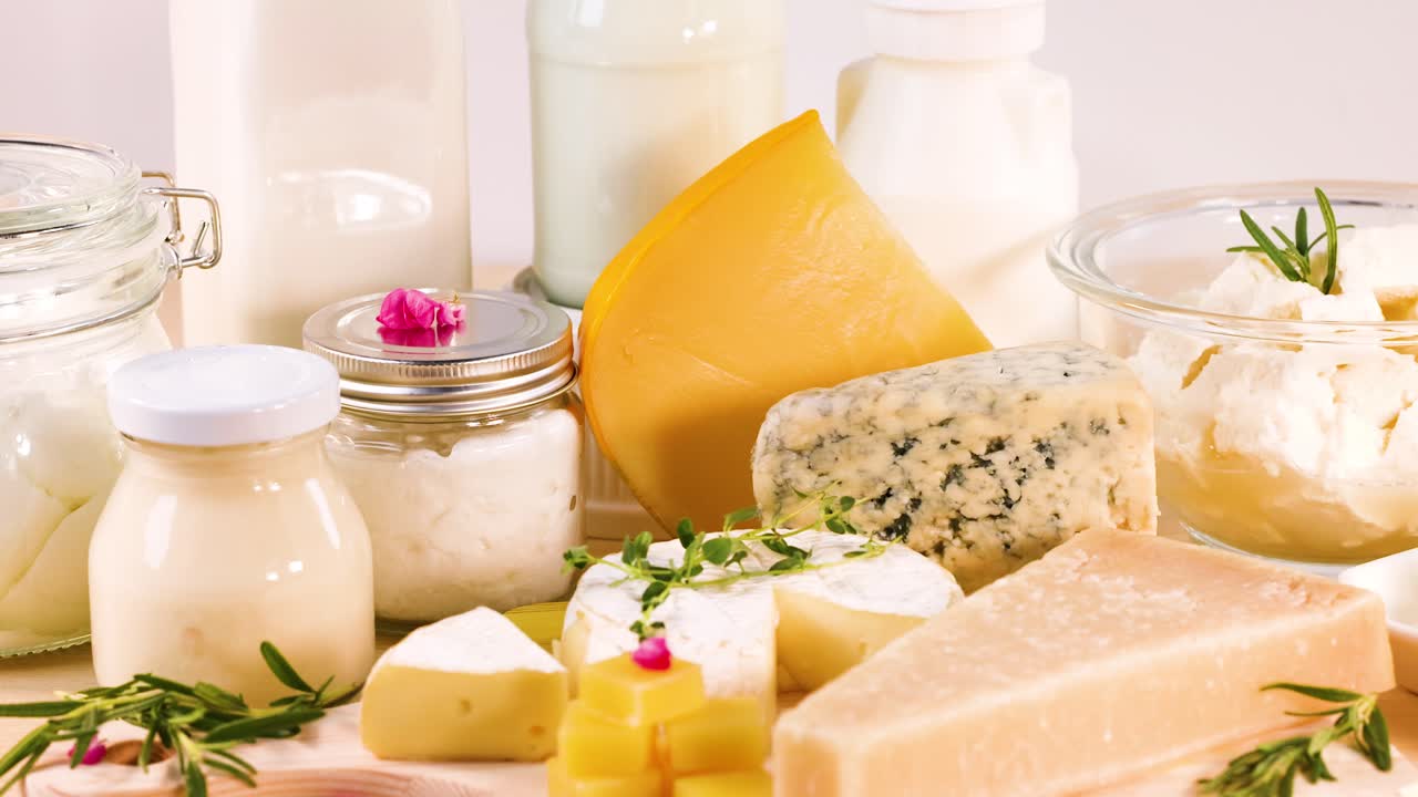 productos lácteos variados expuestos en una mesa