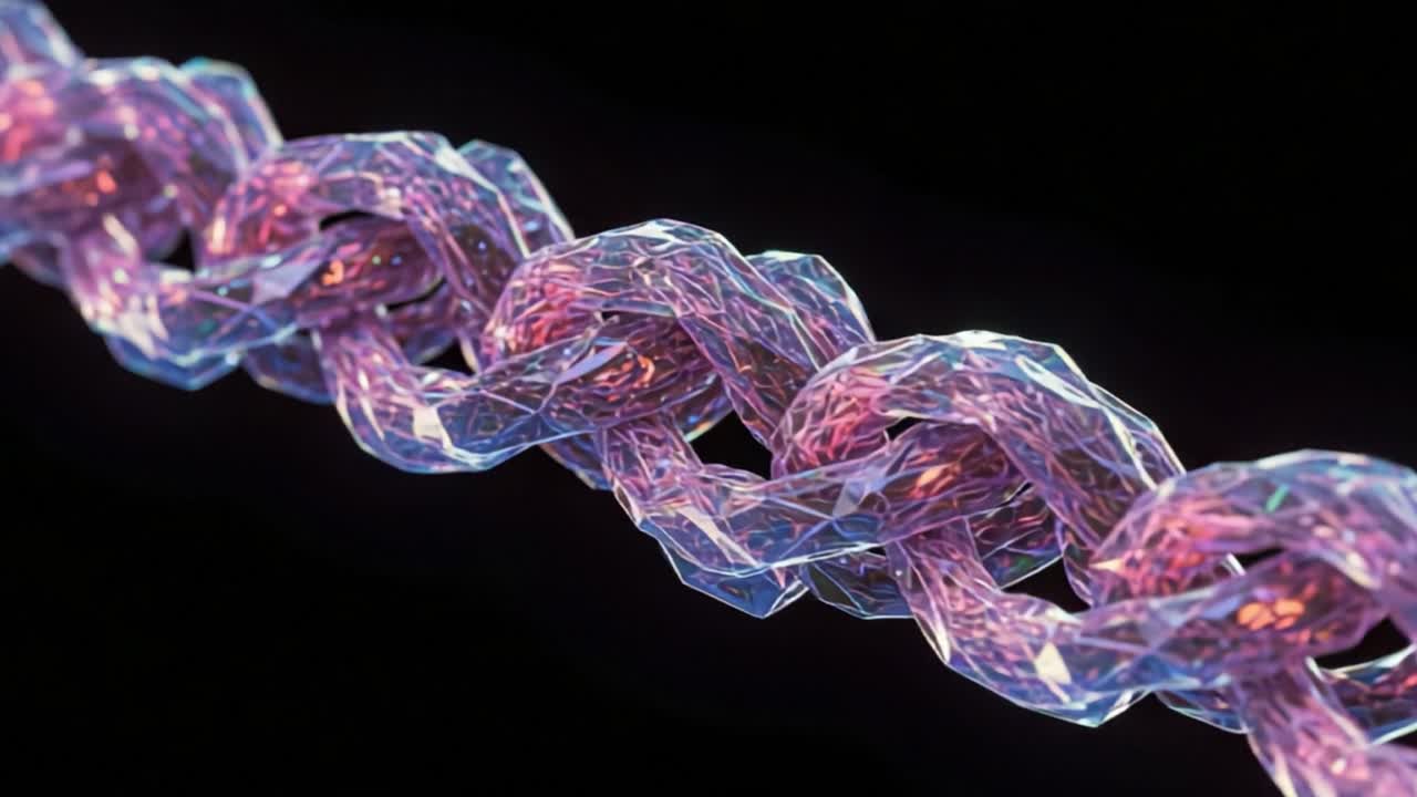 A Captivating Close-Up of a Translucent, Colorful Chain Reflecting Light with a Magical Iridescent Quality against a Dark Background