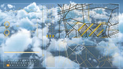 animation of data processing over clouds background