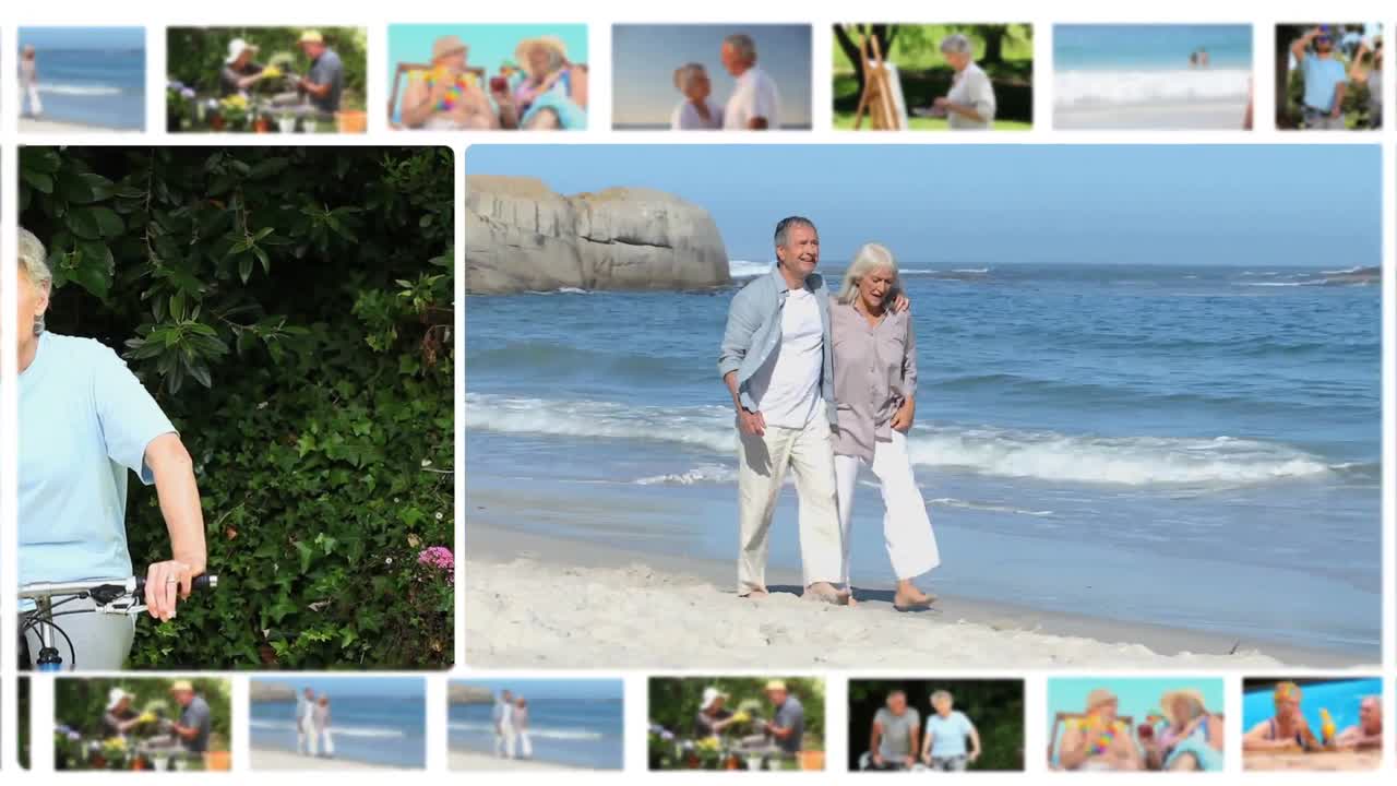 Montage of elderly couples sharing moments together