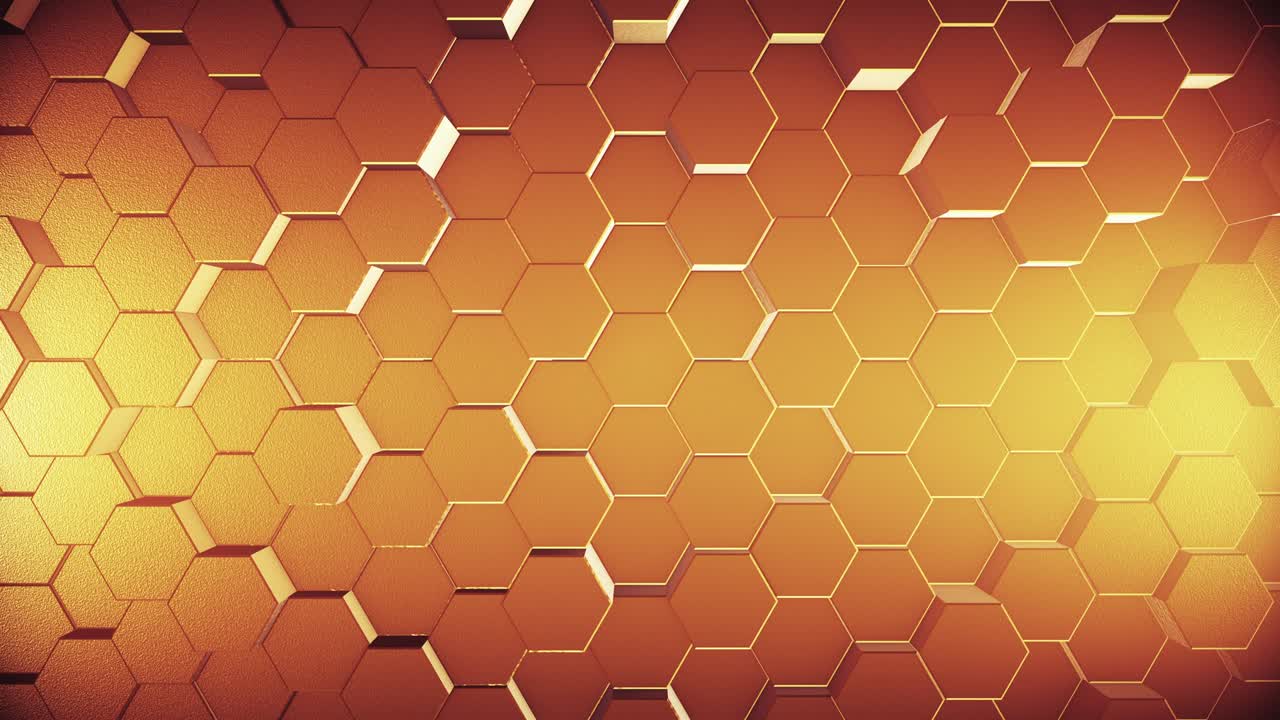 fondo hexagonal de miel de oro geométrico abstracto. bucle sin costuras de 4k. renderizado en 3d