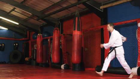 man practicing karate